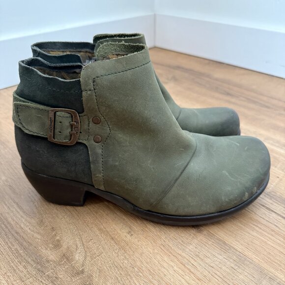 Fly London Mel Green Booties Leather Suede Buckle Detail Boho Earthy EU 37 - Picture 3 of 8